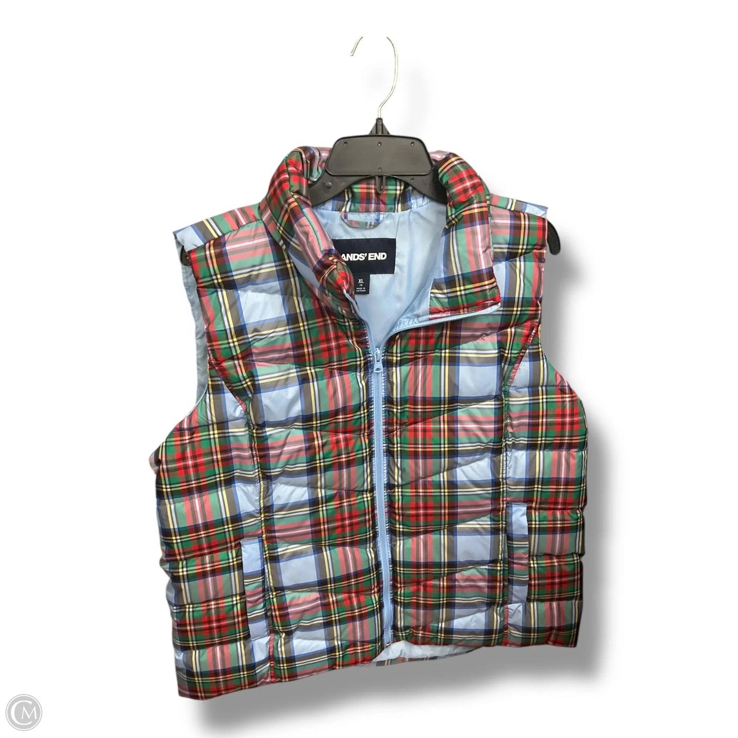 Vest Puffer & Quilted By Lands End In Plaid Pattern, Size: Xl