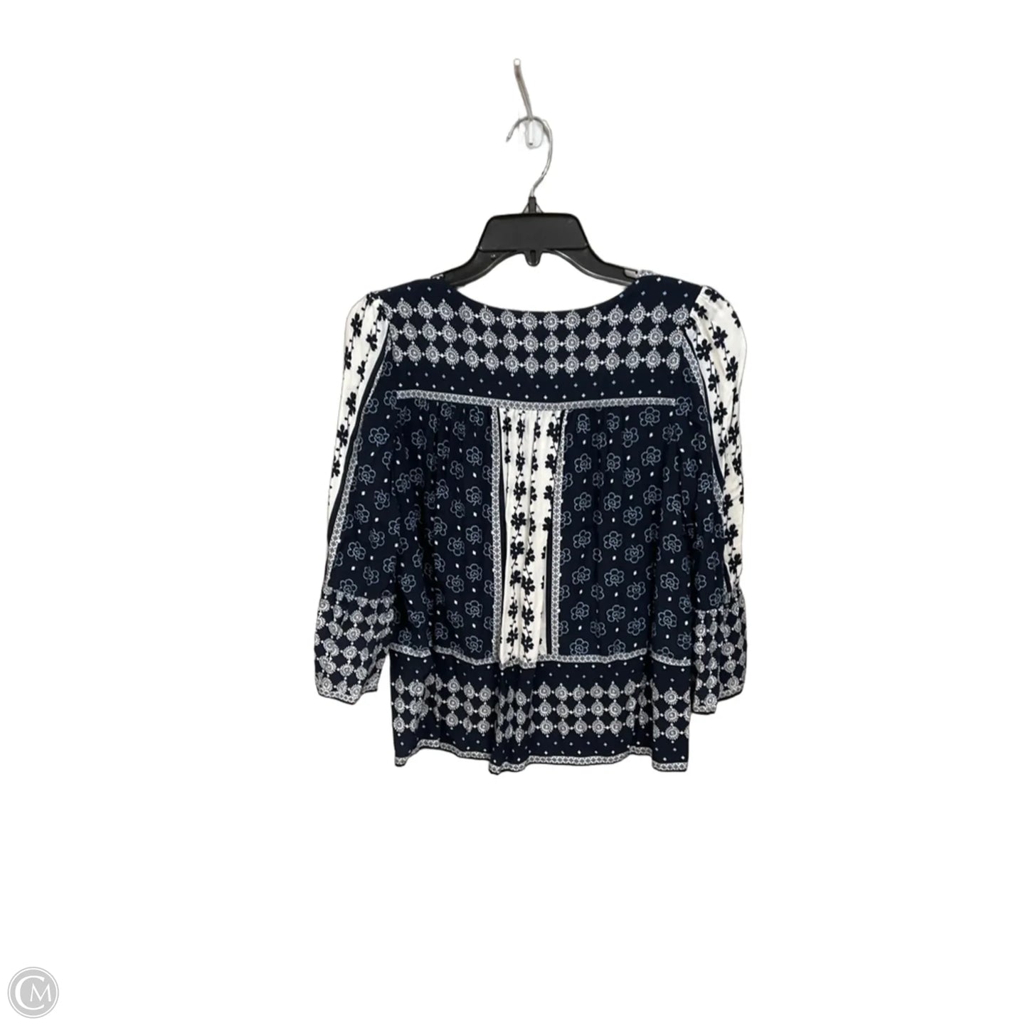 Top 3/4 Sleeve By Loft In Blue & White, Size: Mp