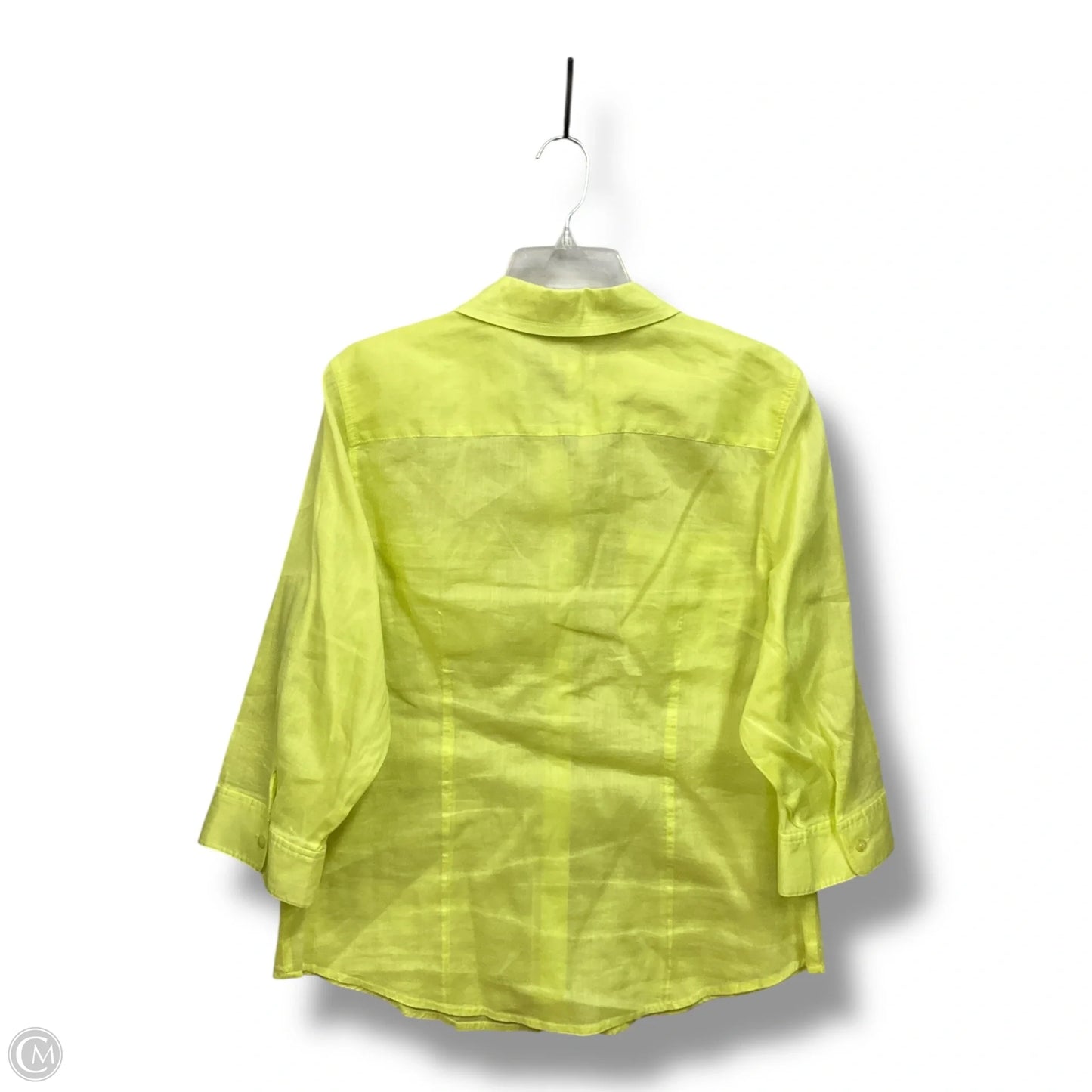 Blouse 3/4 Sleeve By Chicos In Chartreuse, Size: L