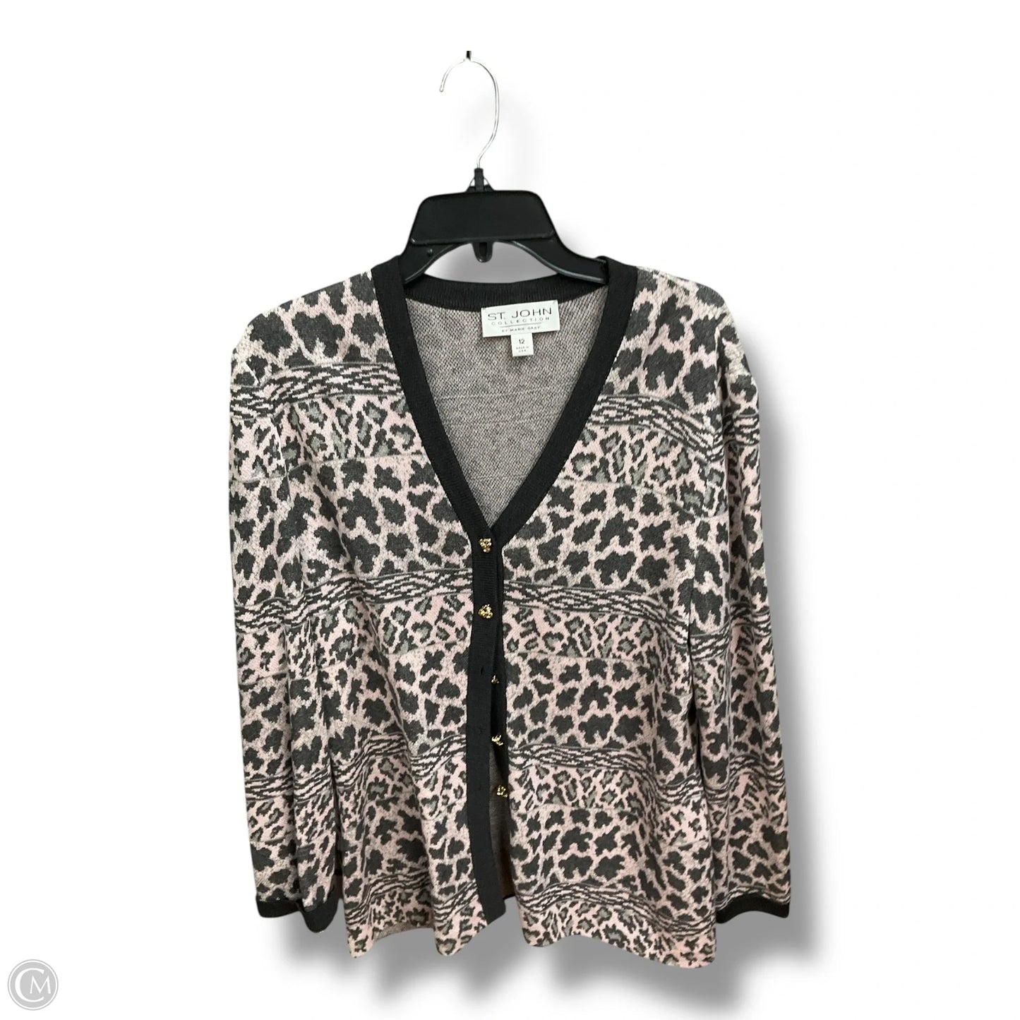 Cardigan Luxury Designer By St John Collection In Animal Print, Size: L