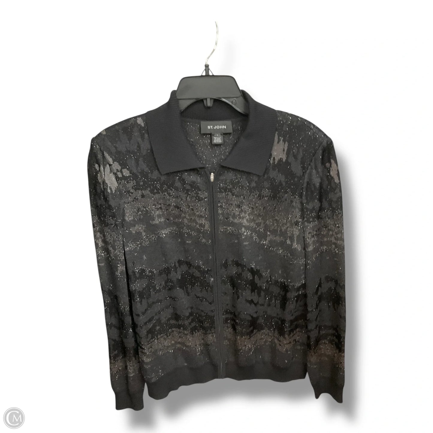 Jacket Luxury Designer By St John Collection In Black & Grey, Size: L