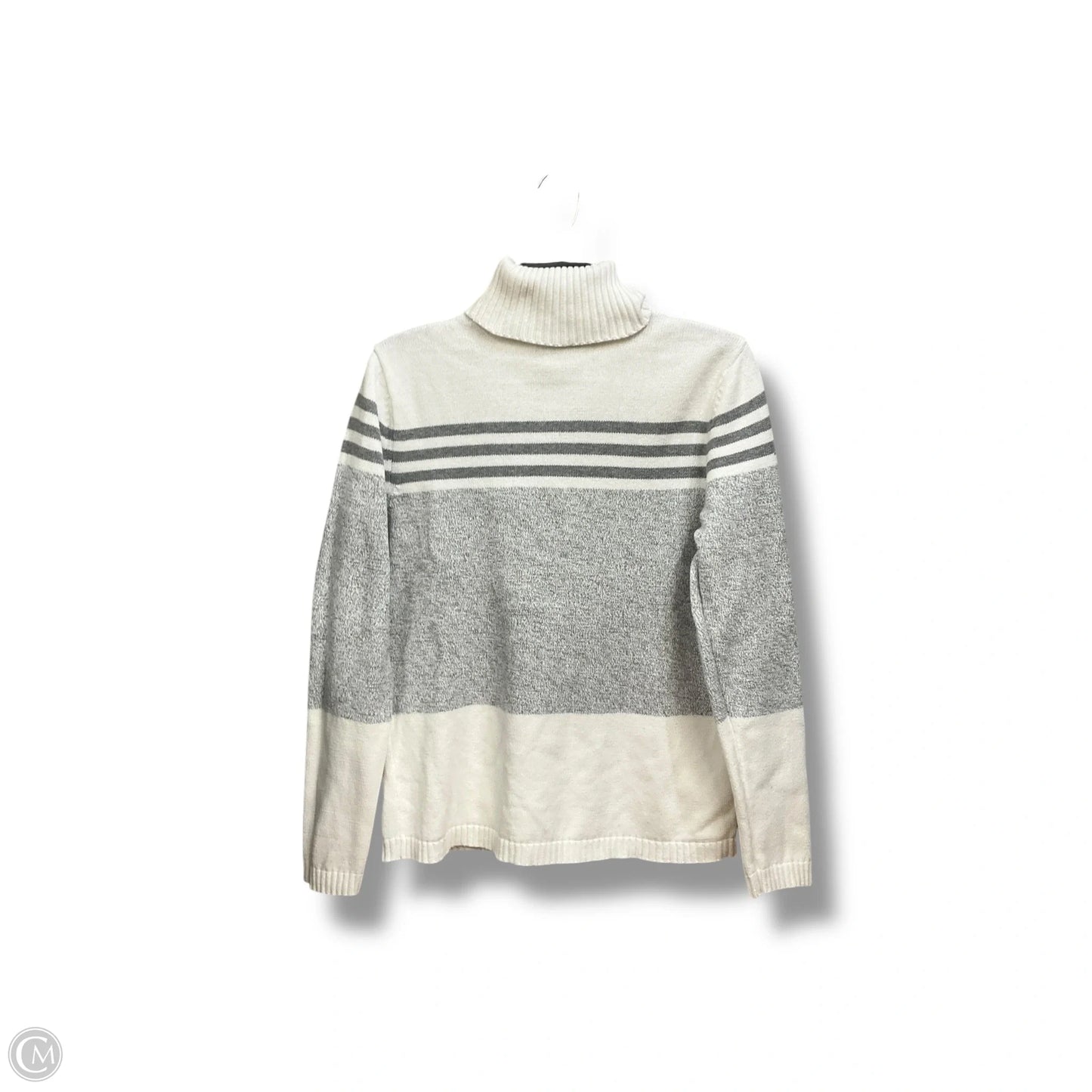 Top Long Sleeve By Karen Scott In Grey & White, Size: M