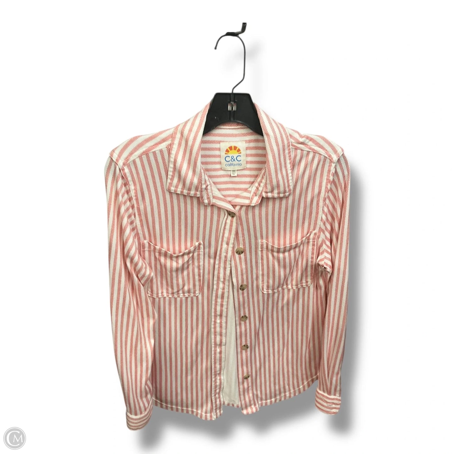 Blouse Long Sleeve By C And C In Striped Pattern, Size: M