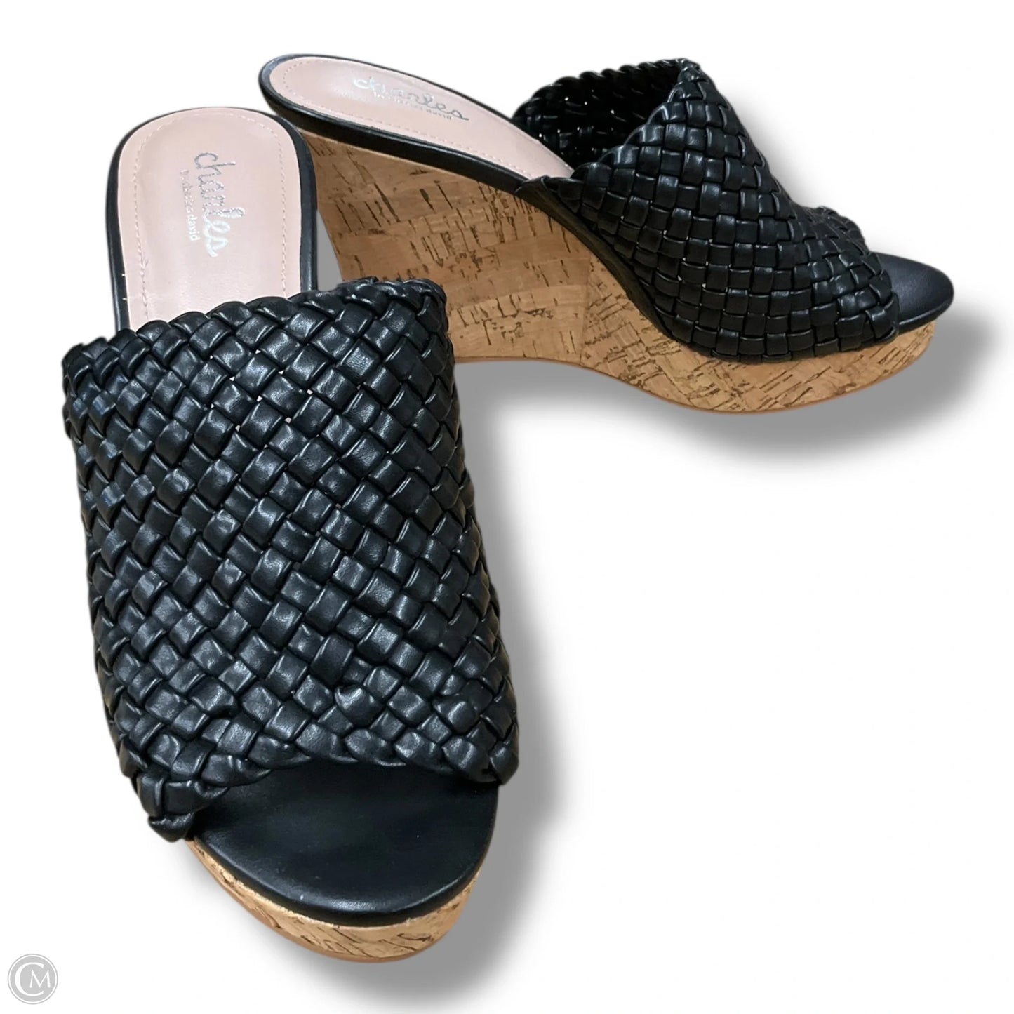 Sandals Heels Wedge By Charles David In Black & Cream, Size: 9