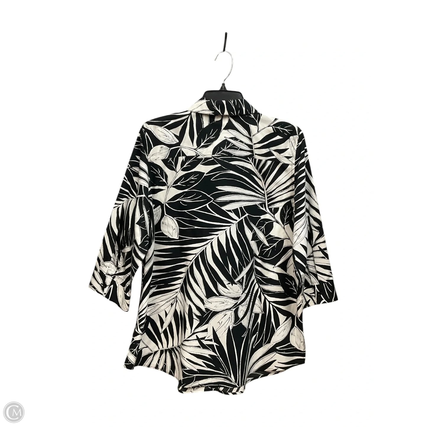 Blouse Long Sleeve By Chicos In Blue & White, Size: M