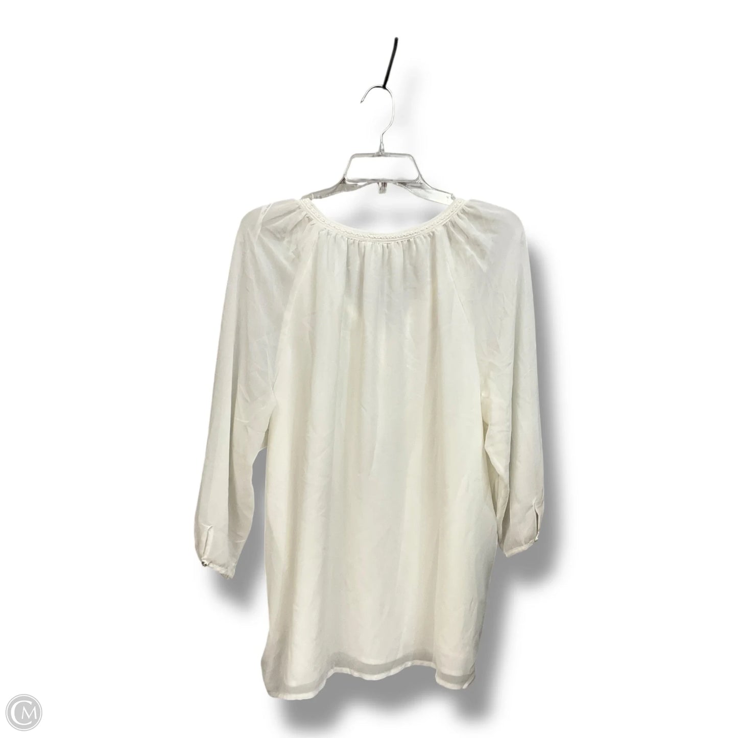 Blouse Long Sleeve By Calvin Klein In White, Size: L