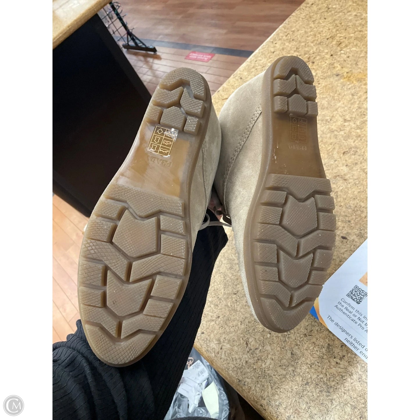 Boots Luxury Designer By Prada In Tan, Size: 8