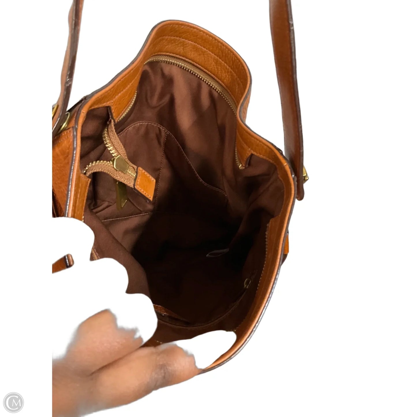 Handbag Leather By Fossil, Size: Medium