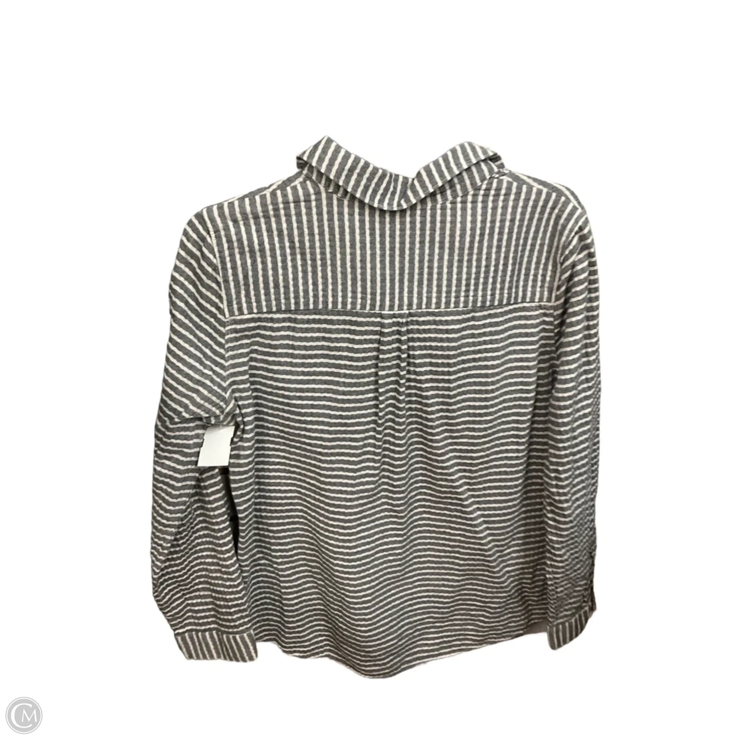 Top Long Sleeve By Madewell In Grey & White, Size: L