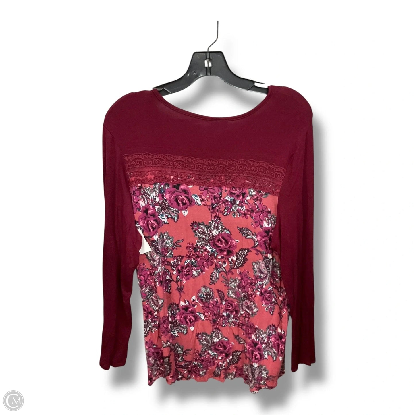Top Long Sleeve By Tru Self In Maroon, Size: L