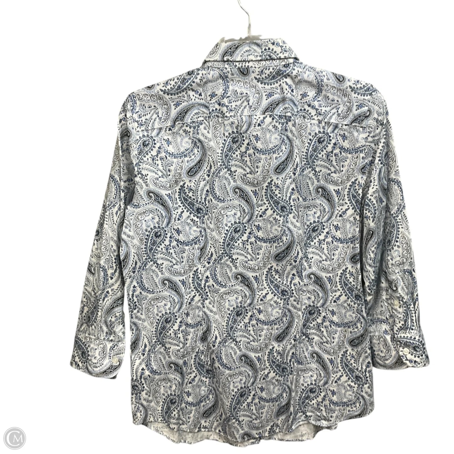 Blouse Long Sleeve By Chaps In Blue & White, Size: S