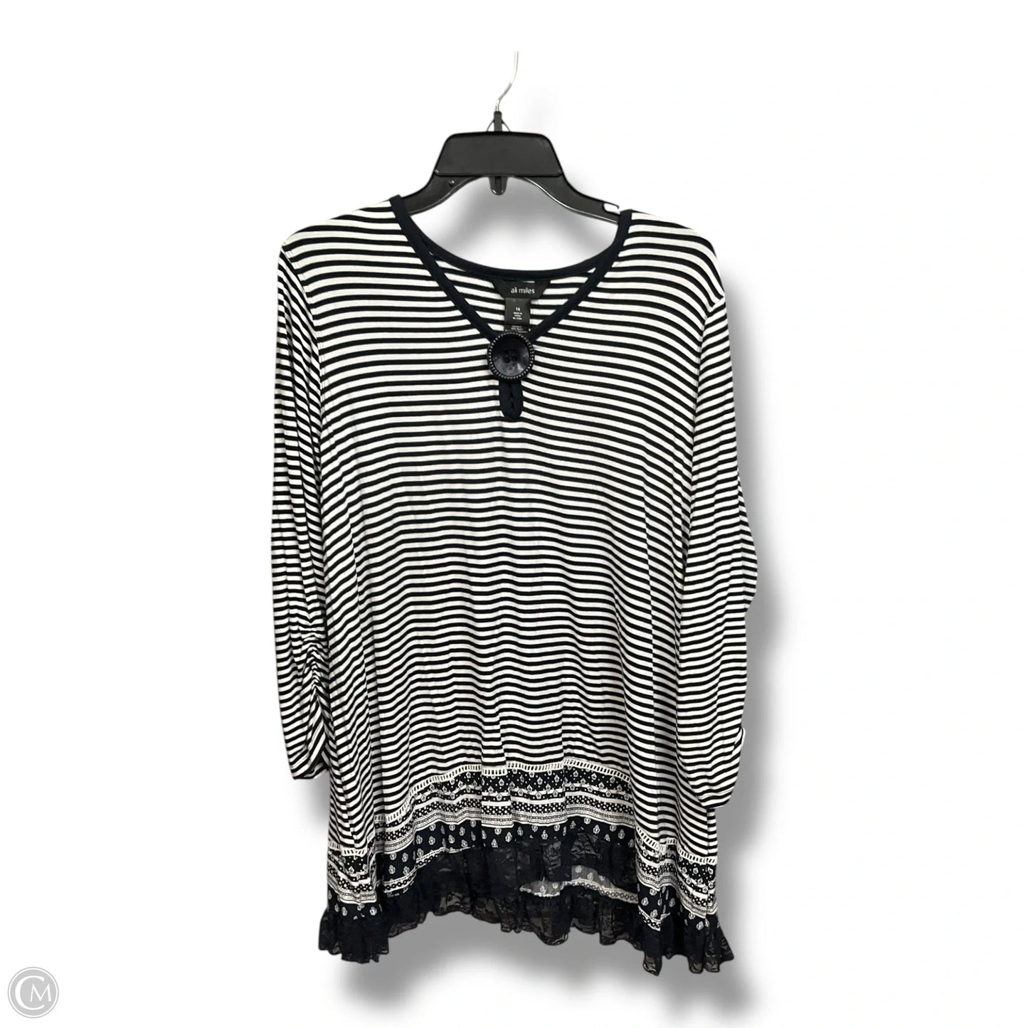 Top 3/4 Sleeve By Ali Miles In Striped Pattern, Size: 1x