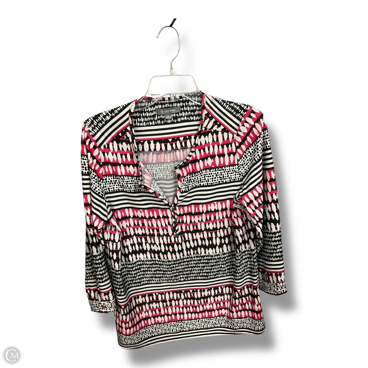 Top 3/4 Sleeve By Ny Collection In Black & Pink, Size: L