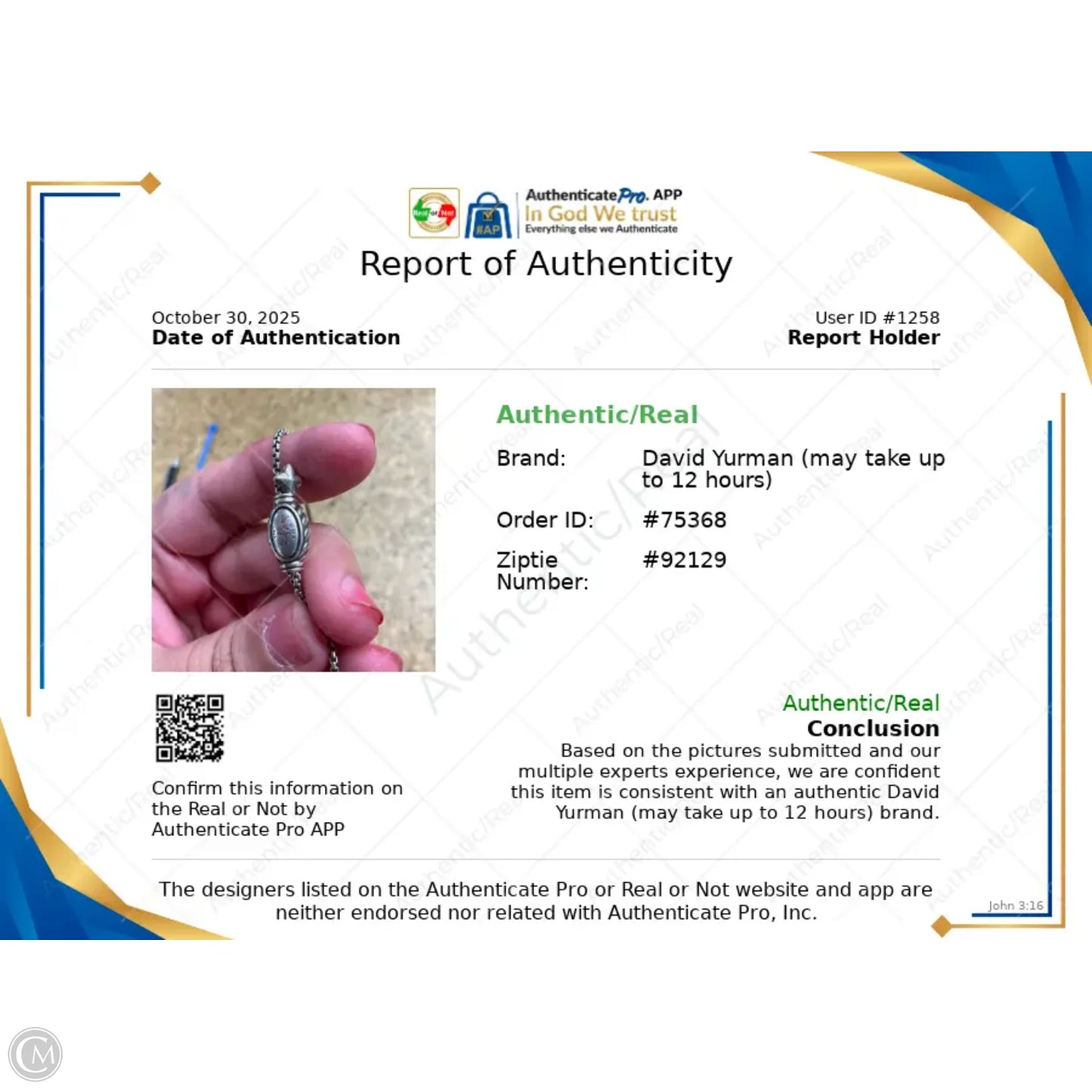 Necklace Luxury Designer By David Yurman, Size: 1