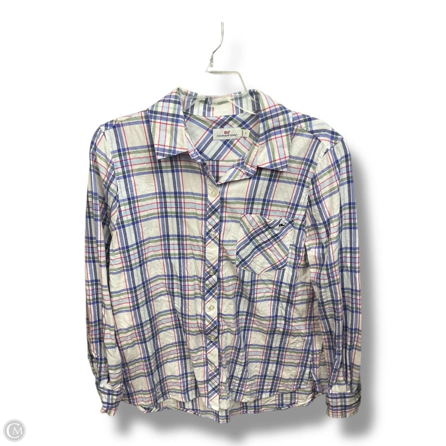 Blouse Long Sleeve By Vineyard Vines In Plaid Pattern, Size: M