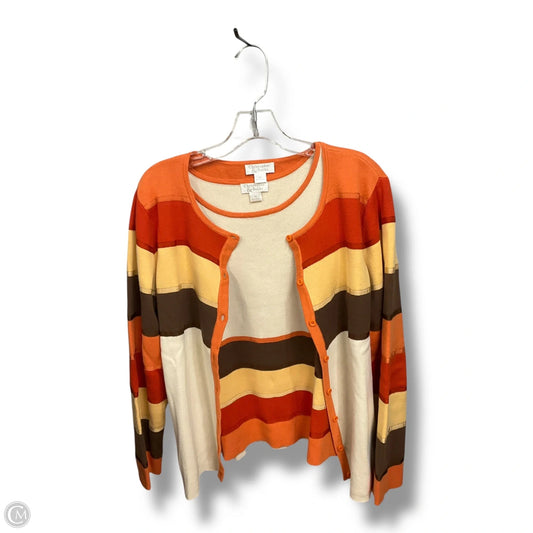 Top 2pc Long Sleeve By Christopher And Banks In Cream & Orange, Size: Xl