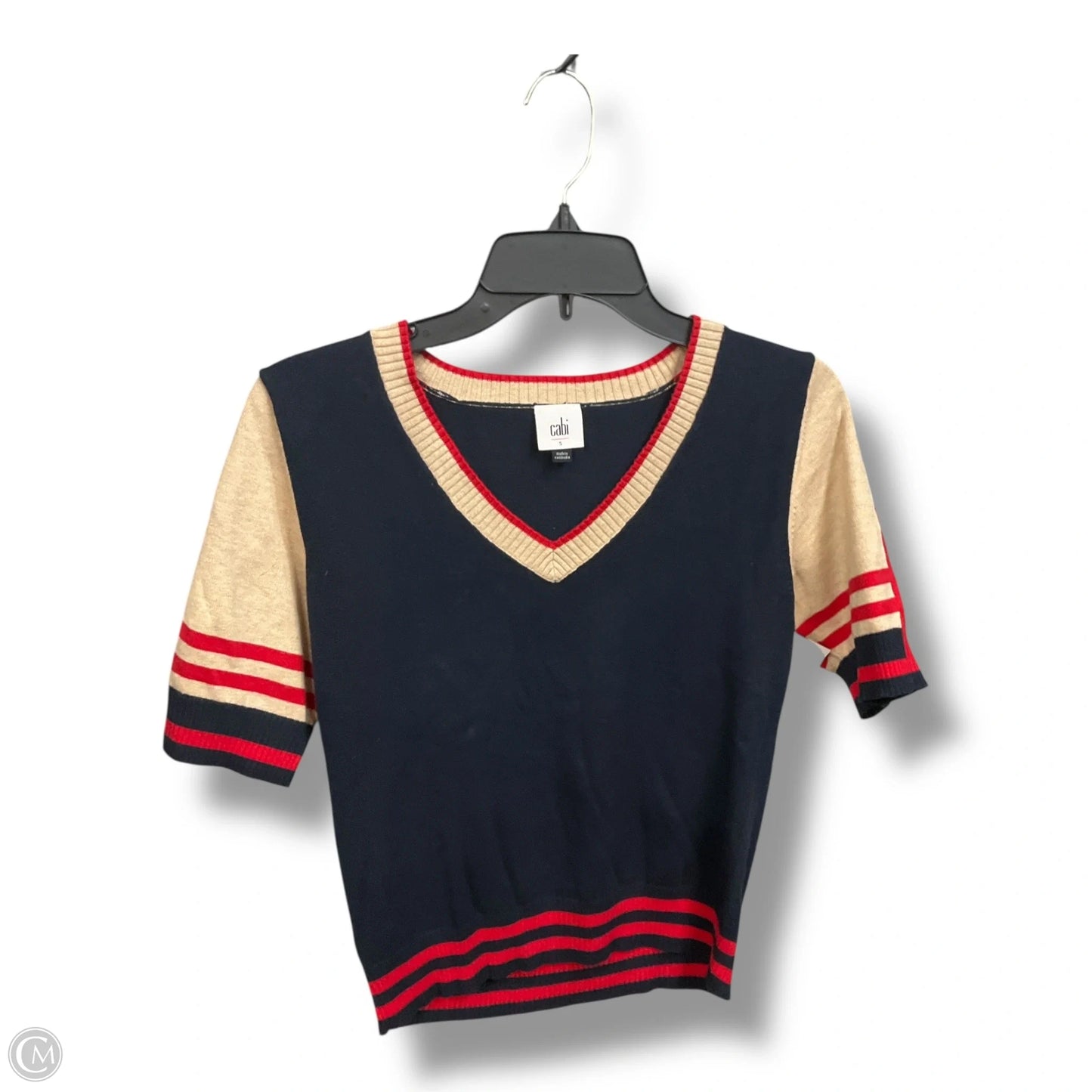 Sweater Short Sleeve By Cabi In Blue & Tan, Size: S