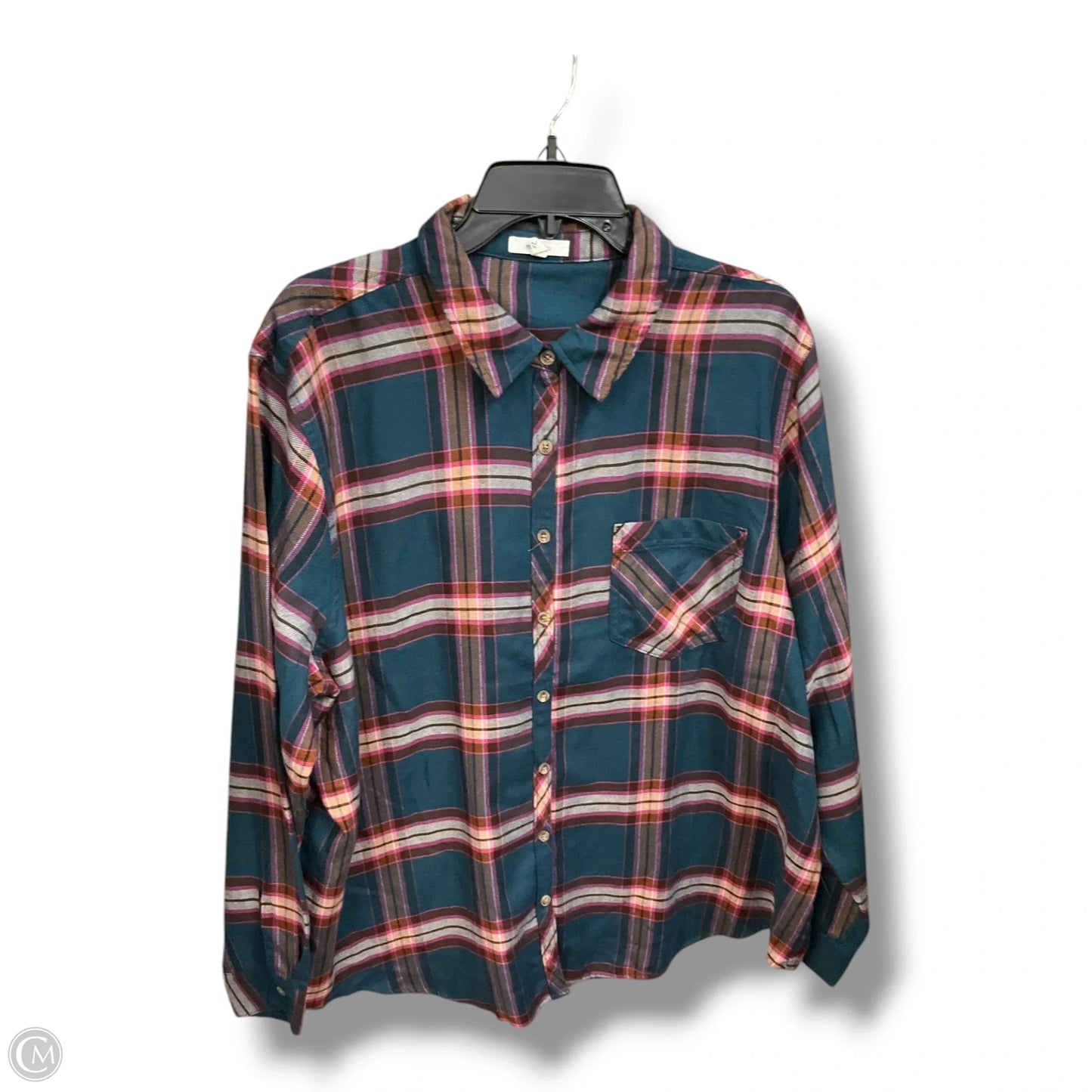 Top Long Sleeve By Maurices In Plaid Pattern, Size: 2x