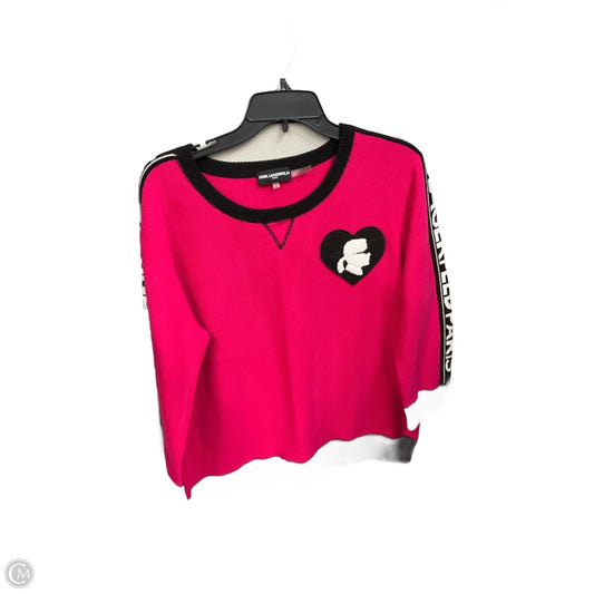 Top 3/4 Sleeve Designer By Karl Lagerfeld In Pink & White, Size: L