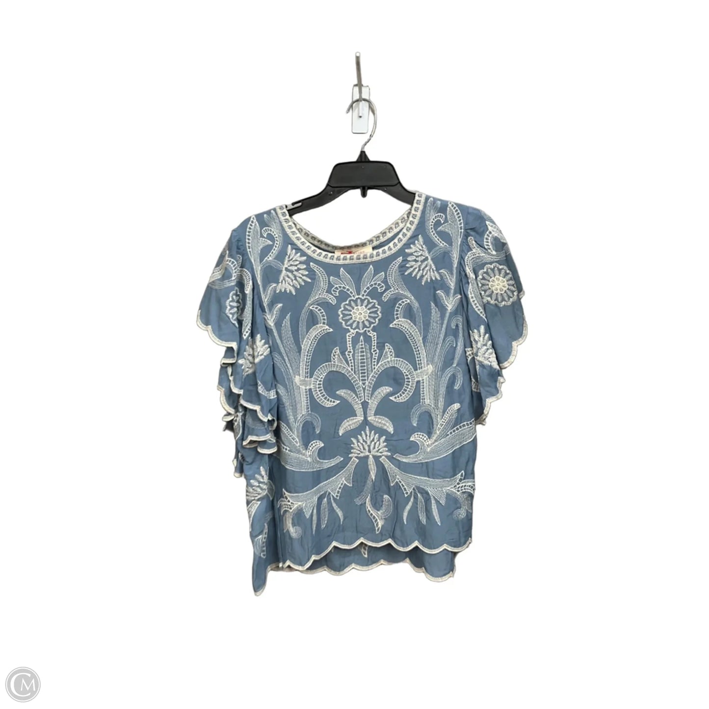 Top Short Sleeve By Solitaire In Blue & White, Size: M