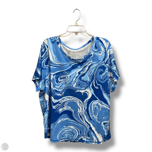 Top Short Sleeve By Talbots In Blue & White, Size: 3x