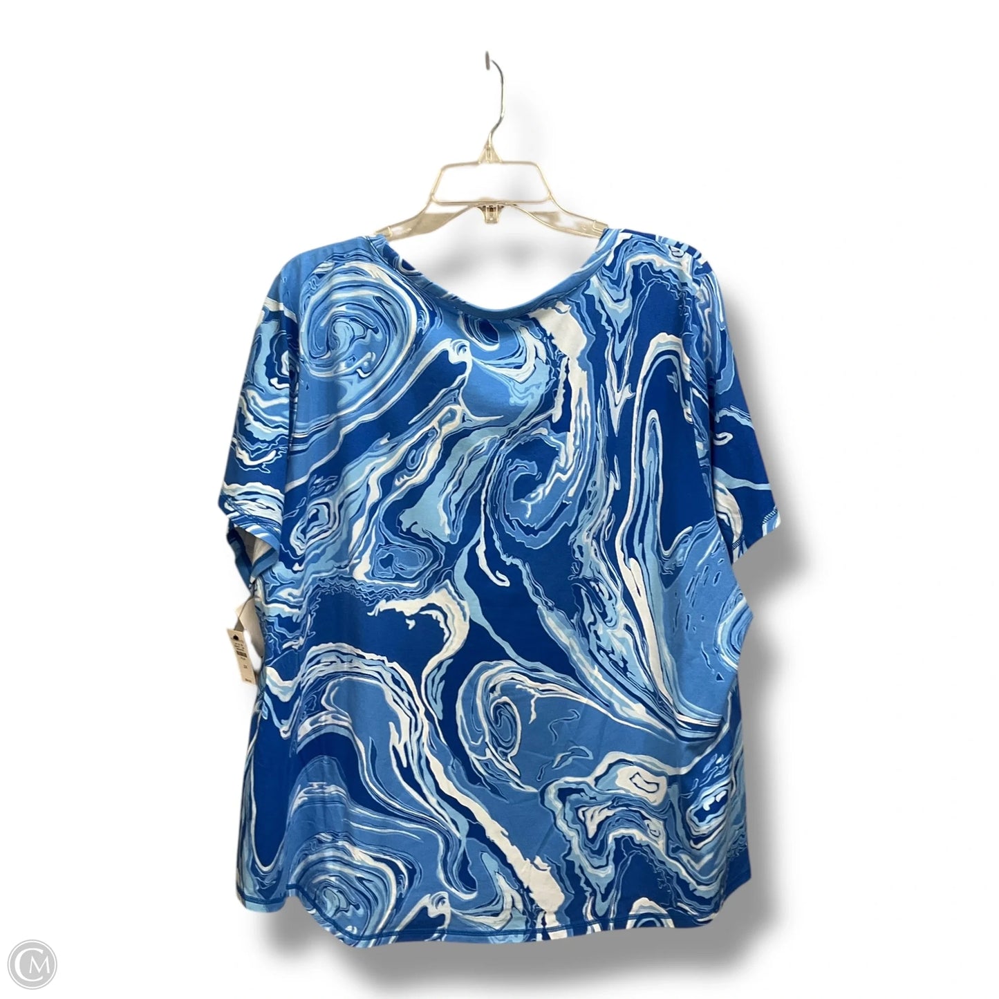 Top Short Sleeve By Talbots In Blue & White, Size: 3x