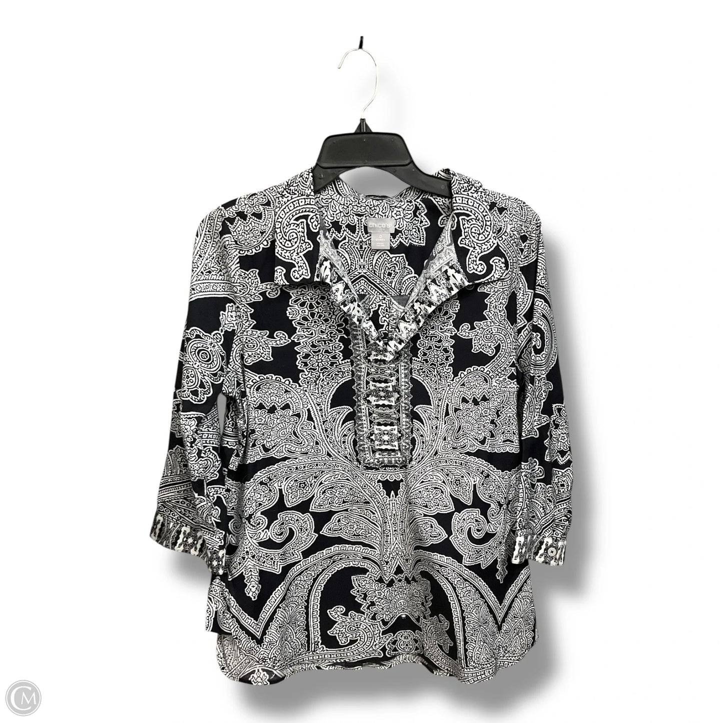 Blouse 3/4 Sleeve By Chicos In Black & White, Size: S