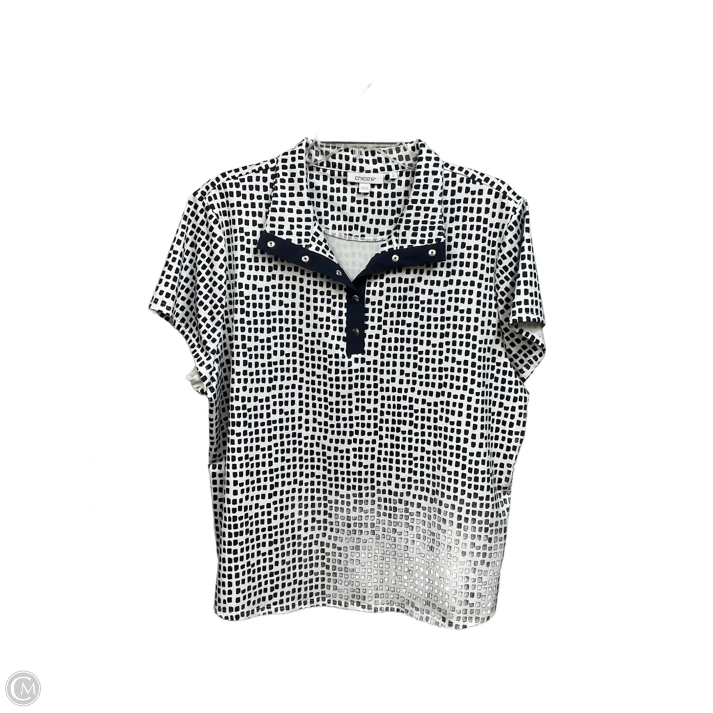Top Short Sleeve By Chicos In Blue & White, Size: Xl