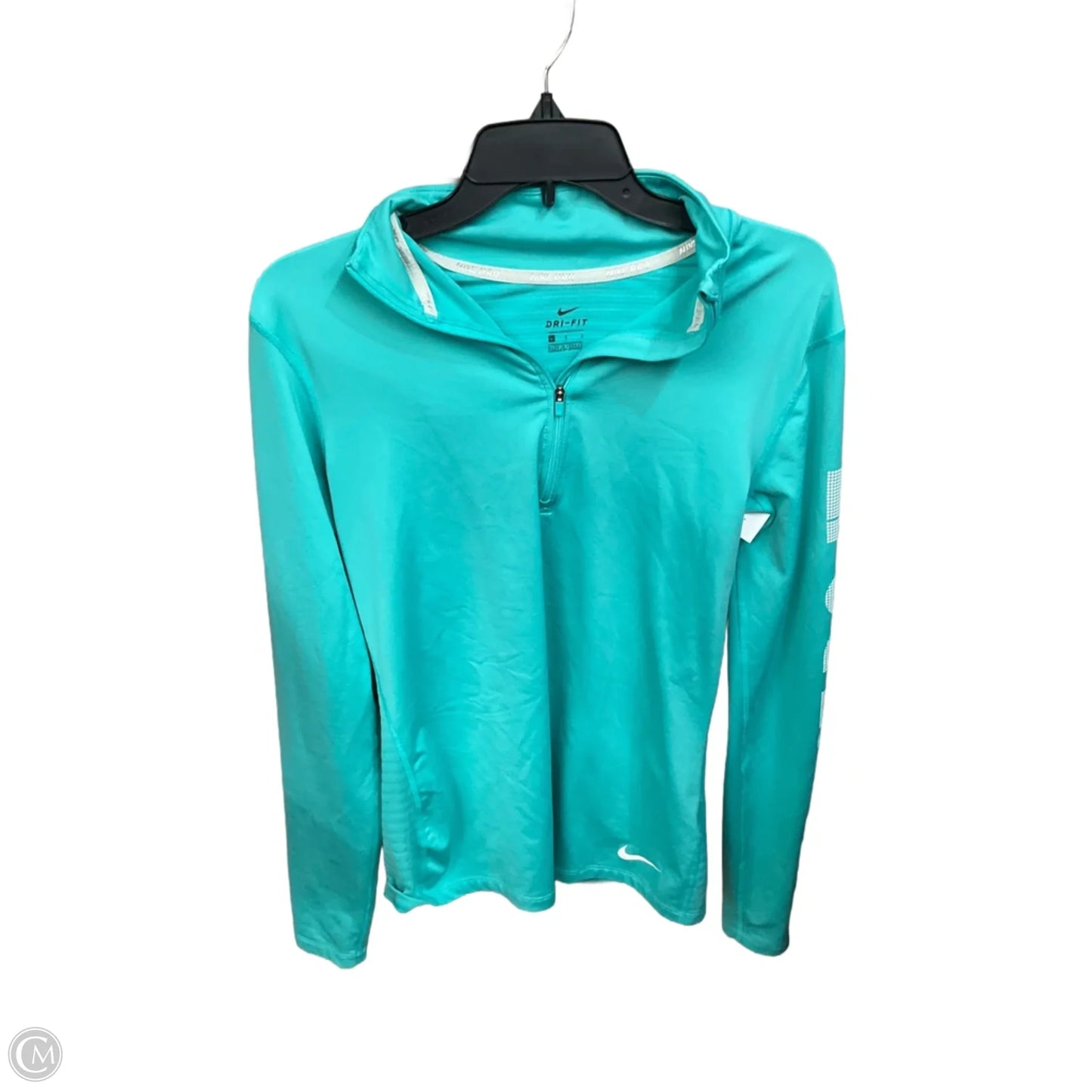 Athletic Top Long Sleeve Collar By Nike Apparel In Aqua, Size: L