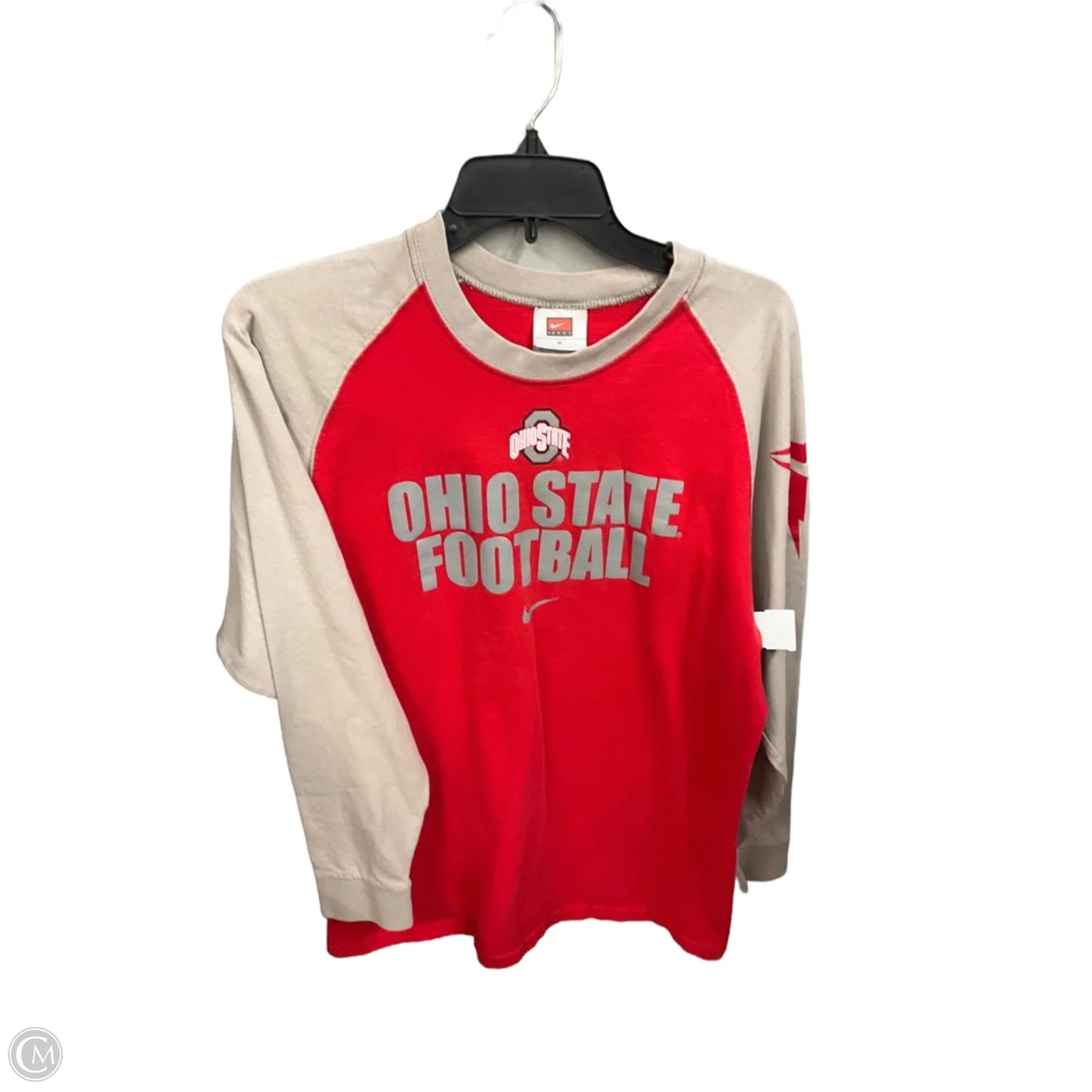 Athletic Top Long Sleeve Crewneck By Nike Apparel In Grey & Red, Size: S