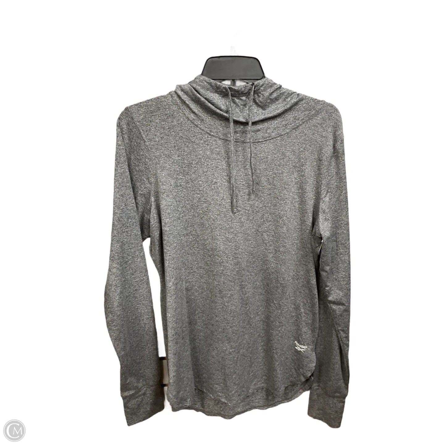 Athletic Top Long Sleeve Hoodie By Reebok In Grey, Size: L