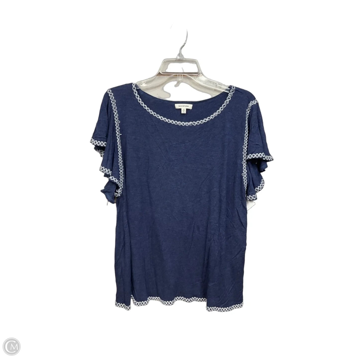 Top Short Sleeve By Max Studio In Blue & White, Size: 1x