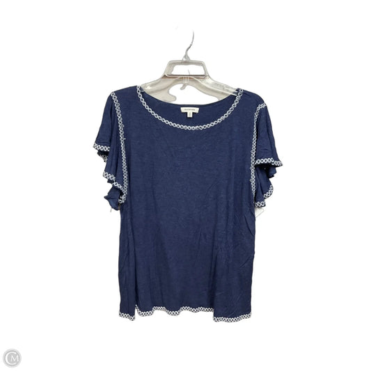 Top Short Sleeve By Max Studio In Blue & White, Size: 1x