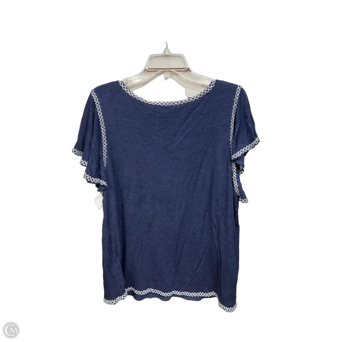 Top Short Sleeve By Max Studio In Blue & White, Size: 1x