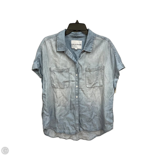 Blouse Short Sleeve By Lola River In Blue Denim, Size: L