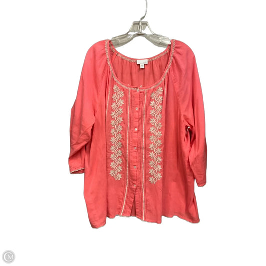 Blouse 3/4 Sleeve By J. Jill In Pink & White, Size: Xl