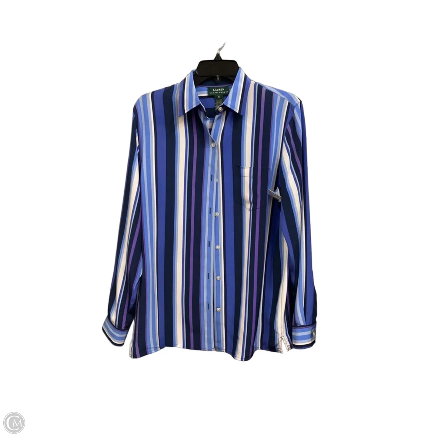 Blouse Long Sleeve By Lauren By Ralph Lauren In Striped Pattern, Size: M