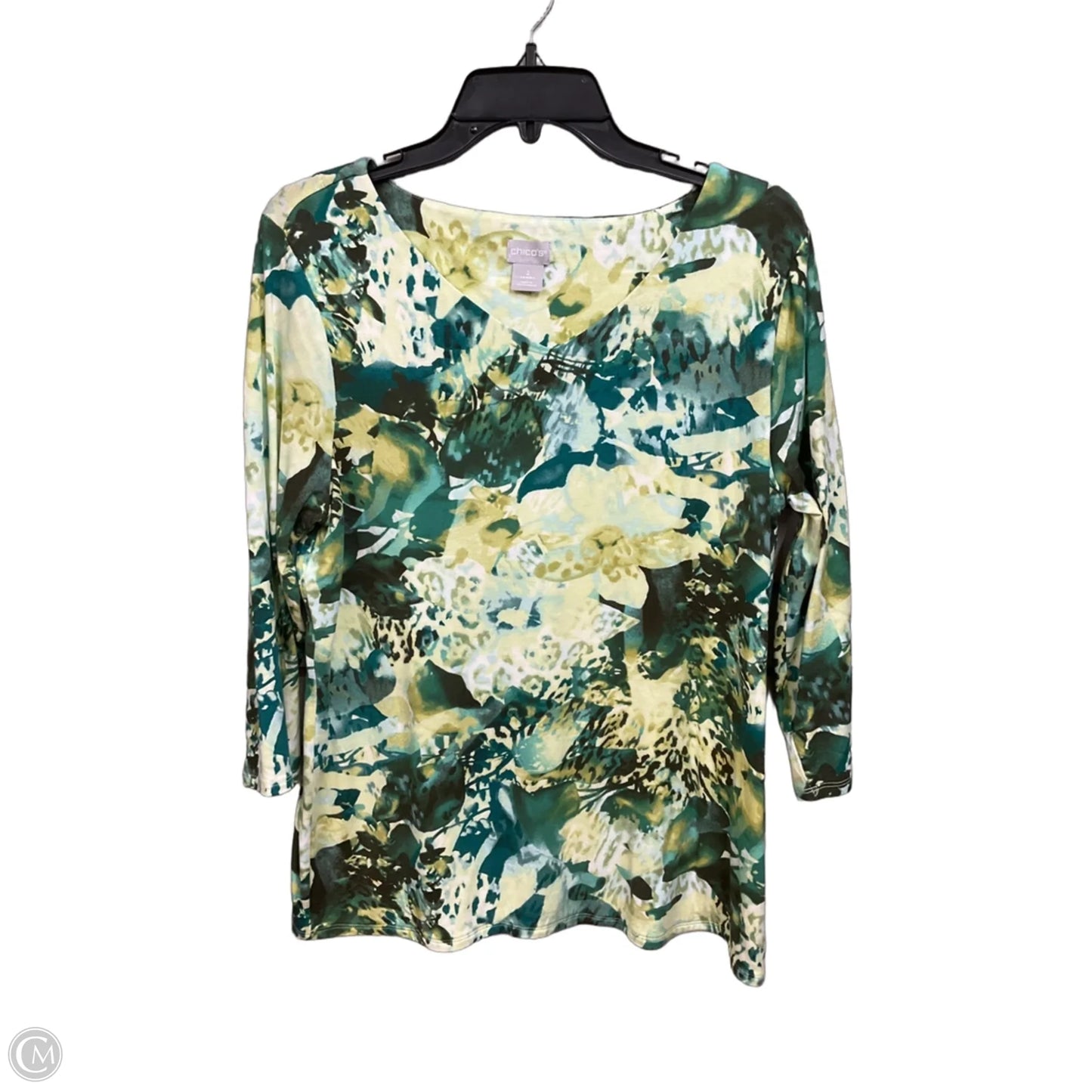 Top 3/4 Sleeve By Chicos In Floral Print, Size: L