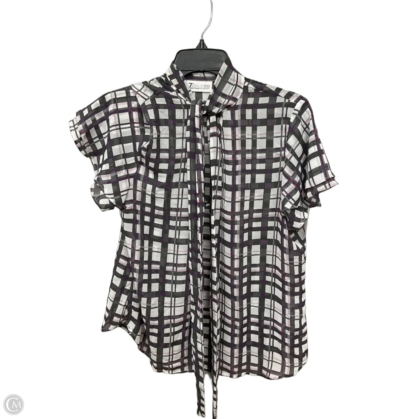 Top Short Sleeve By New York And Co In Plaid Pattern, Size: L