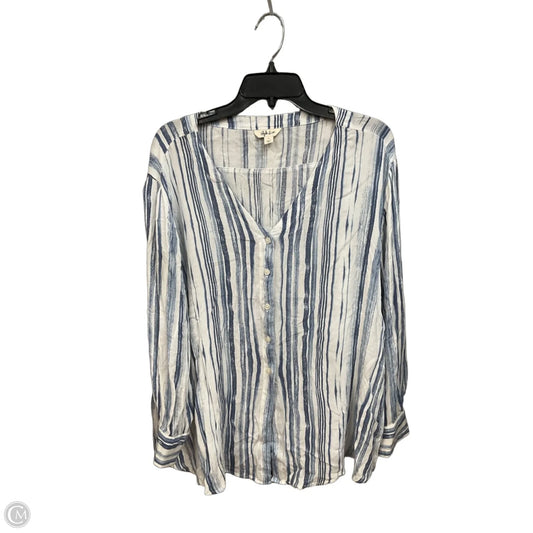Blouse Long Sleeve By Style And Company In Blue & White, Size: L