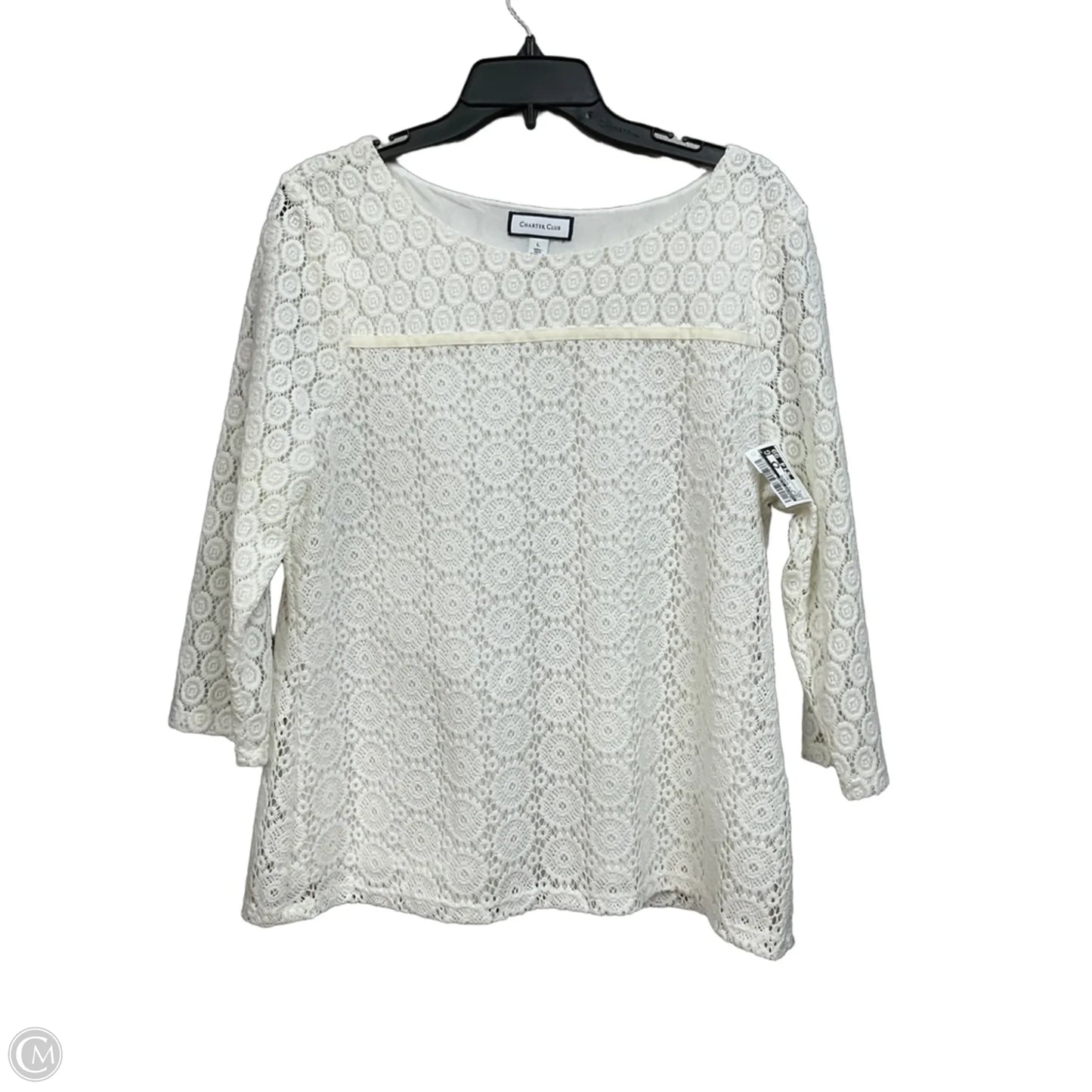 Top 3/4 Sleeve By Charter Club In Cream, Size: L