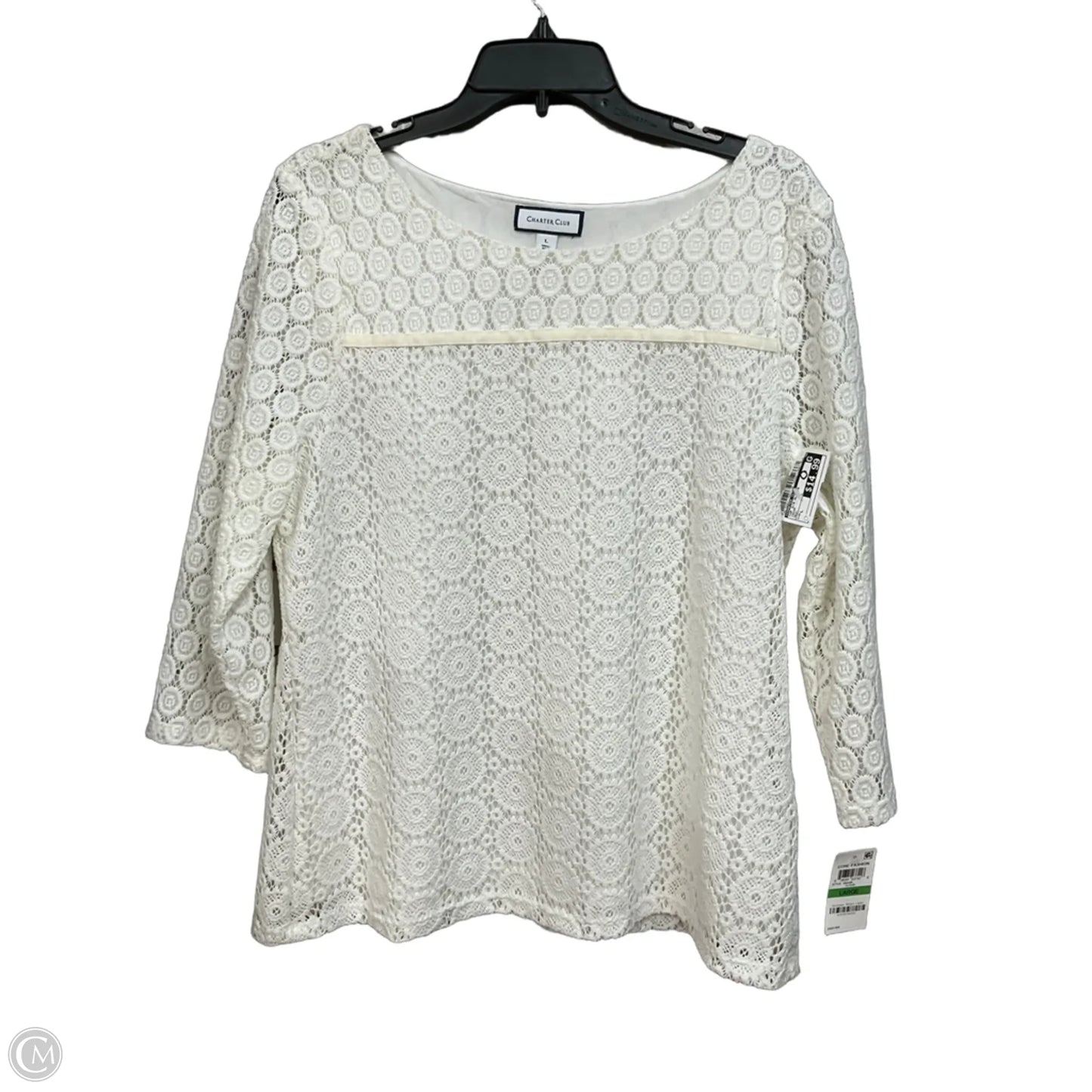 Top 3/4 Sleeve By Charter Club In Cream, Size: L