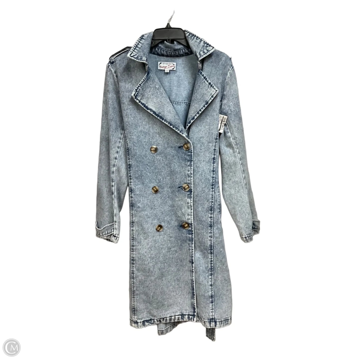 Coat Trench Coat By Stoosh In Blue Denim, Size: S