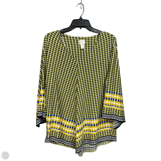 Top 3/4 Sleeve By Chicos In Blue & Yellow, Size: L