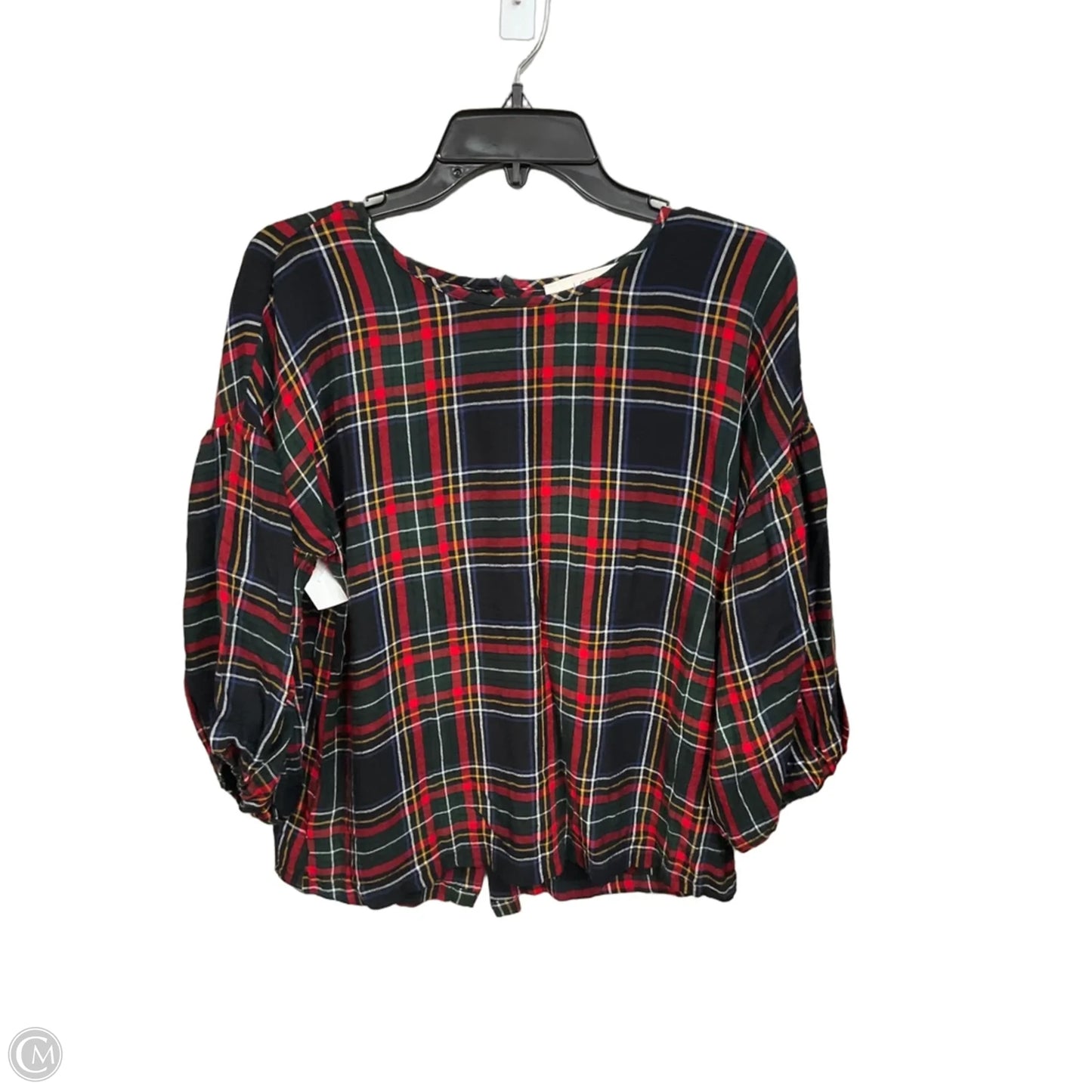 Top 3/4 Sleeve By Loft In Plaid Pattern, Size: Xs