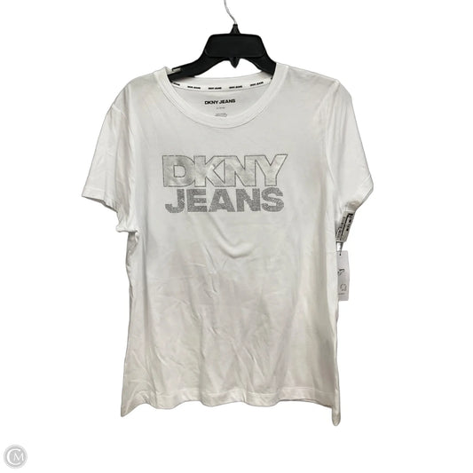 Top Short Sleeve By Dkny In Silver & White, Size: Xl