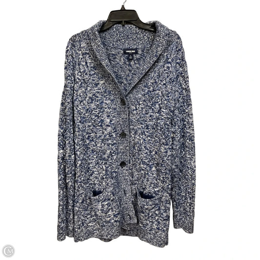 Sweater Cardigan By Lands End In Blue & White, Size: L