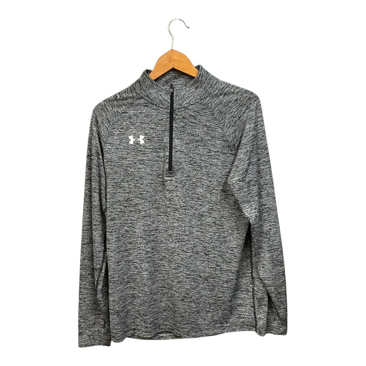 Athletic Top Long Sleeve Collar By Under Armour In Grey, Size: S