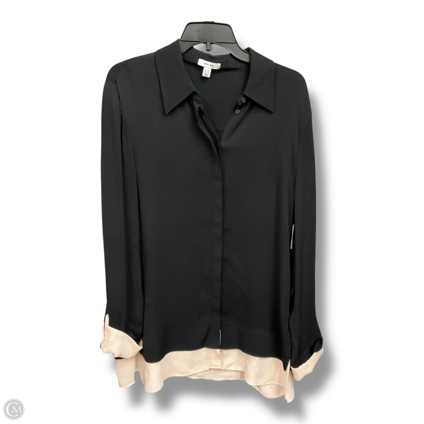 Blouse Long Sleeve By Reiss In Blue & Cream, Size: M