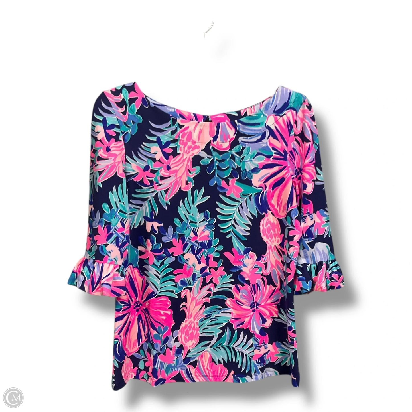 Top 3/4 Sleeve Designer By Lilly Pulitzer In Tropical Print, Size: S